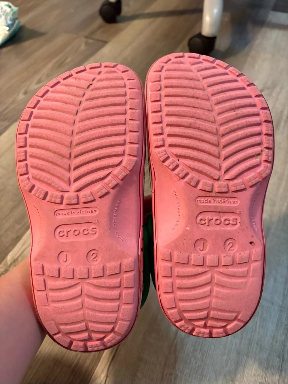 CROCS Kids Watermelon Clogs - Pink with Green Trim